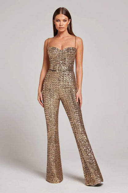 Lora | Sparkle Sequins Jumpsuit With Belt