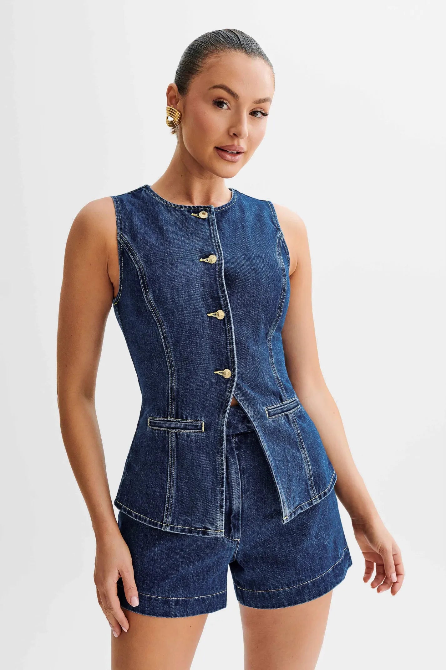 Lea™ | Denim Button Up Top