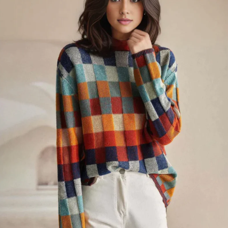 Alana™ - Color Block Plaid Sweater